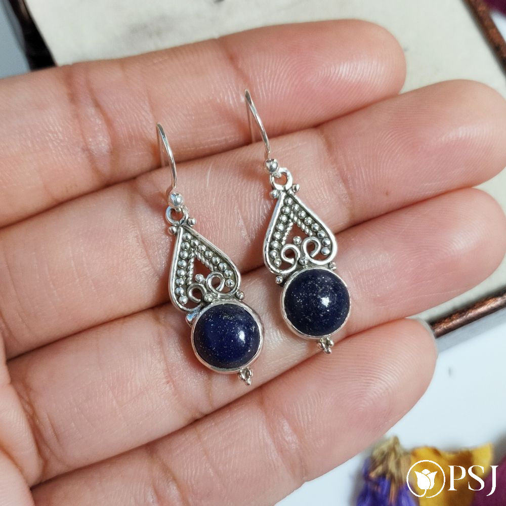 925 Sterling Silver Lapis Lazuli dangle, dainty earring, Designer Silver Earring, Natural Gemstone Earring, Handmade Earring