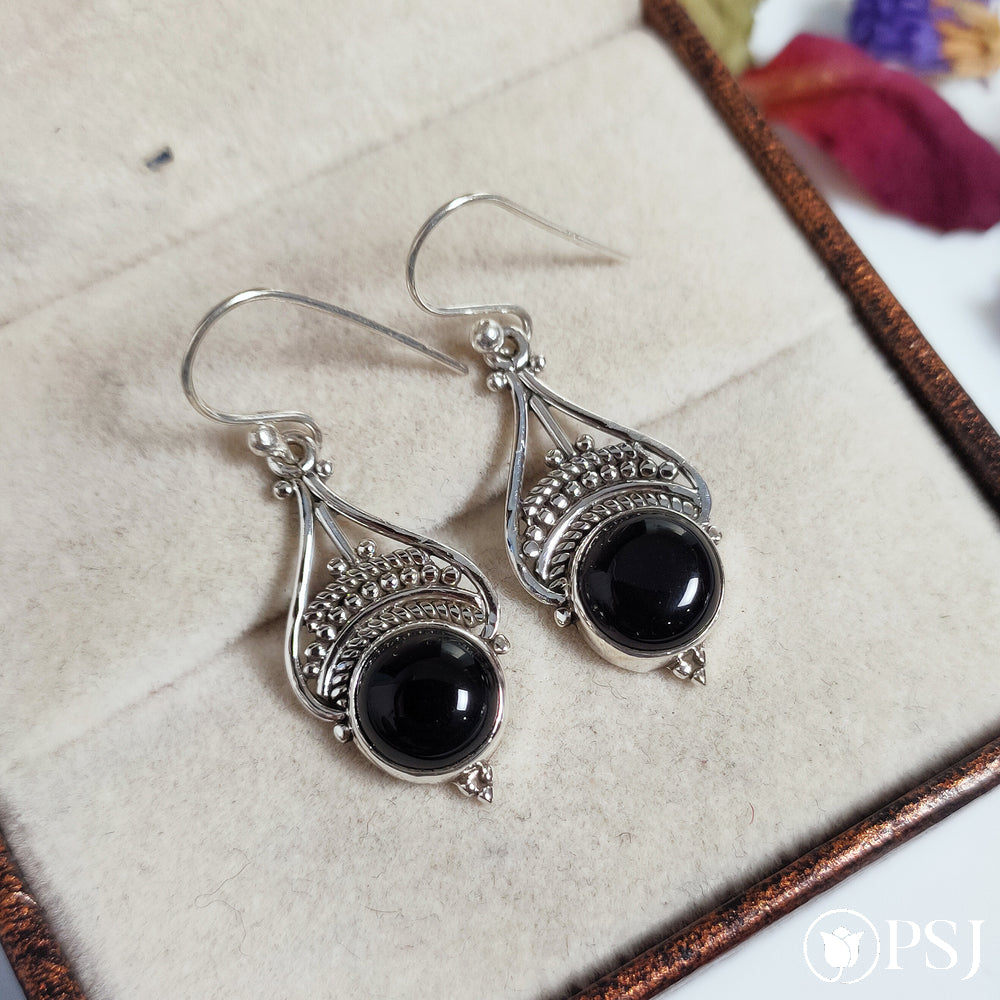 Natural Black Onyx Earrings, 925 Sterling Silver, Onyx Jewelry, Gemstone dainty Earrings, Dangle Earrings, Boho Earrings, Handmade Earring