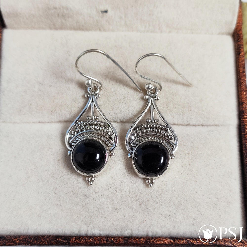 Natural Black Onyx Earrings, 925 Sterling Silver, Onyx Jewelry, Gemstone dainty Earrings, Dangle Earrings, Boho Earrings, Handmade Earring