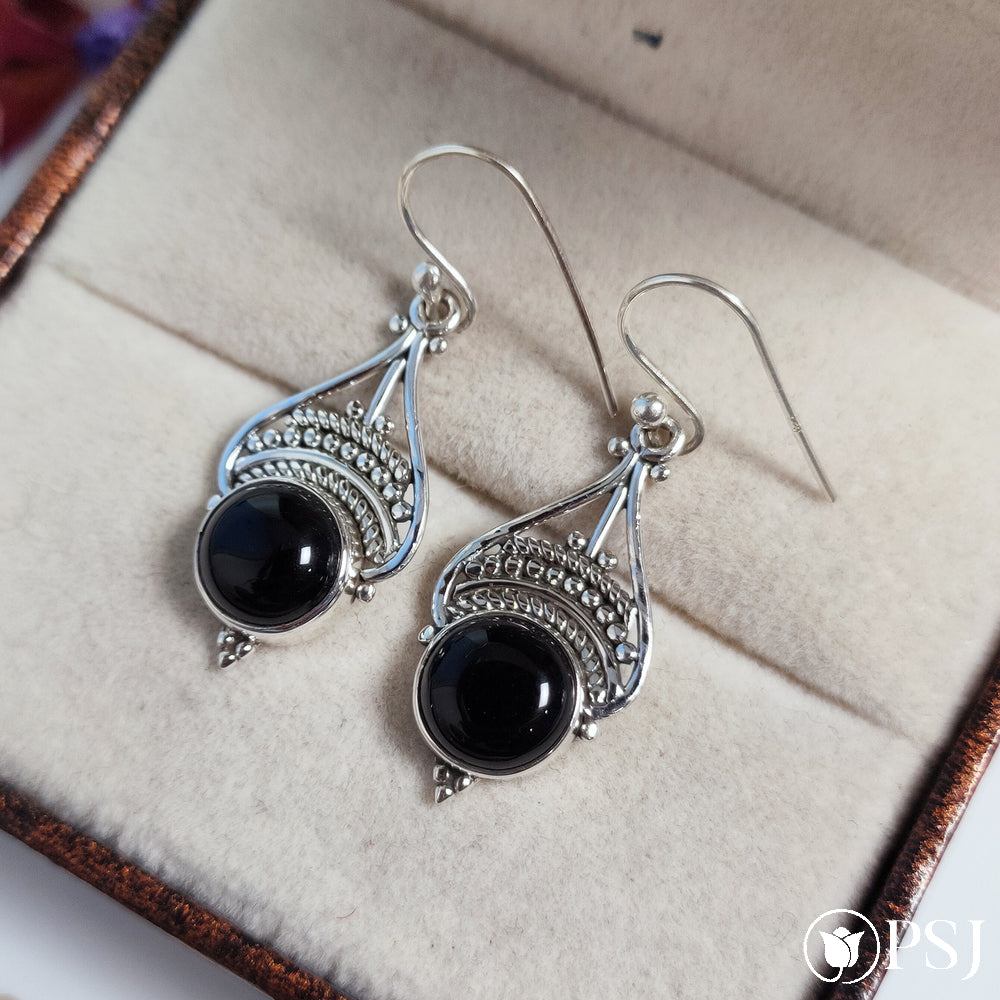 Sterling Silver Lotus Black Onyx Earrings – Buddha Groove