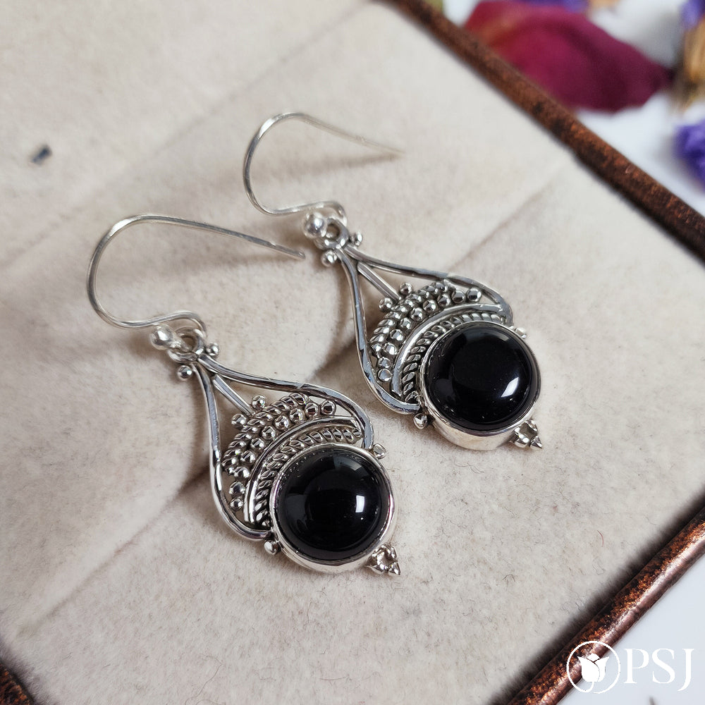 Natural Black Onyx Earrings, 925 Sterling Silver, Onyx Jewelry, Gemstone dainty Earrings, Dangle Earrings, Boho Earrings, Handmade Earring