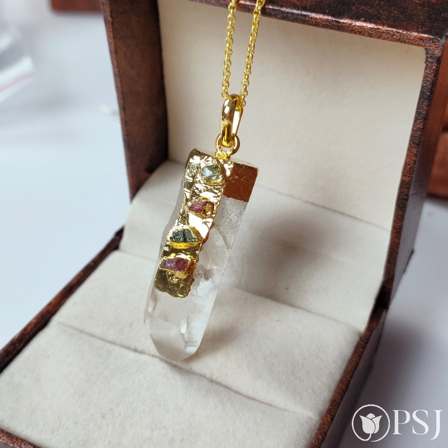 Crystal Quartz Pencil Raw Tourmaline Pendant Necklace, Gold Plated Necklace, Gemstone Pendant Necklace, Birthstone Necklace