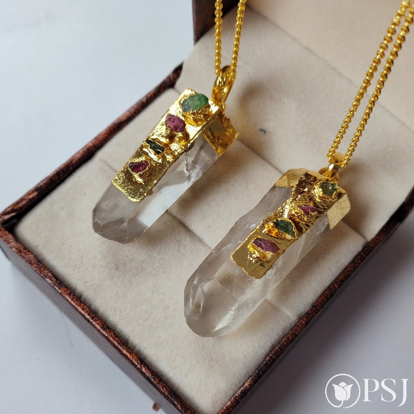 Crystal Quartz Pencil Raw Tourmaline Pendant Necklace, Gold Plated Necklace, Gemstone Pendant Necklace, Birthstone Necklace