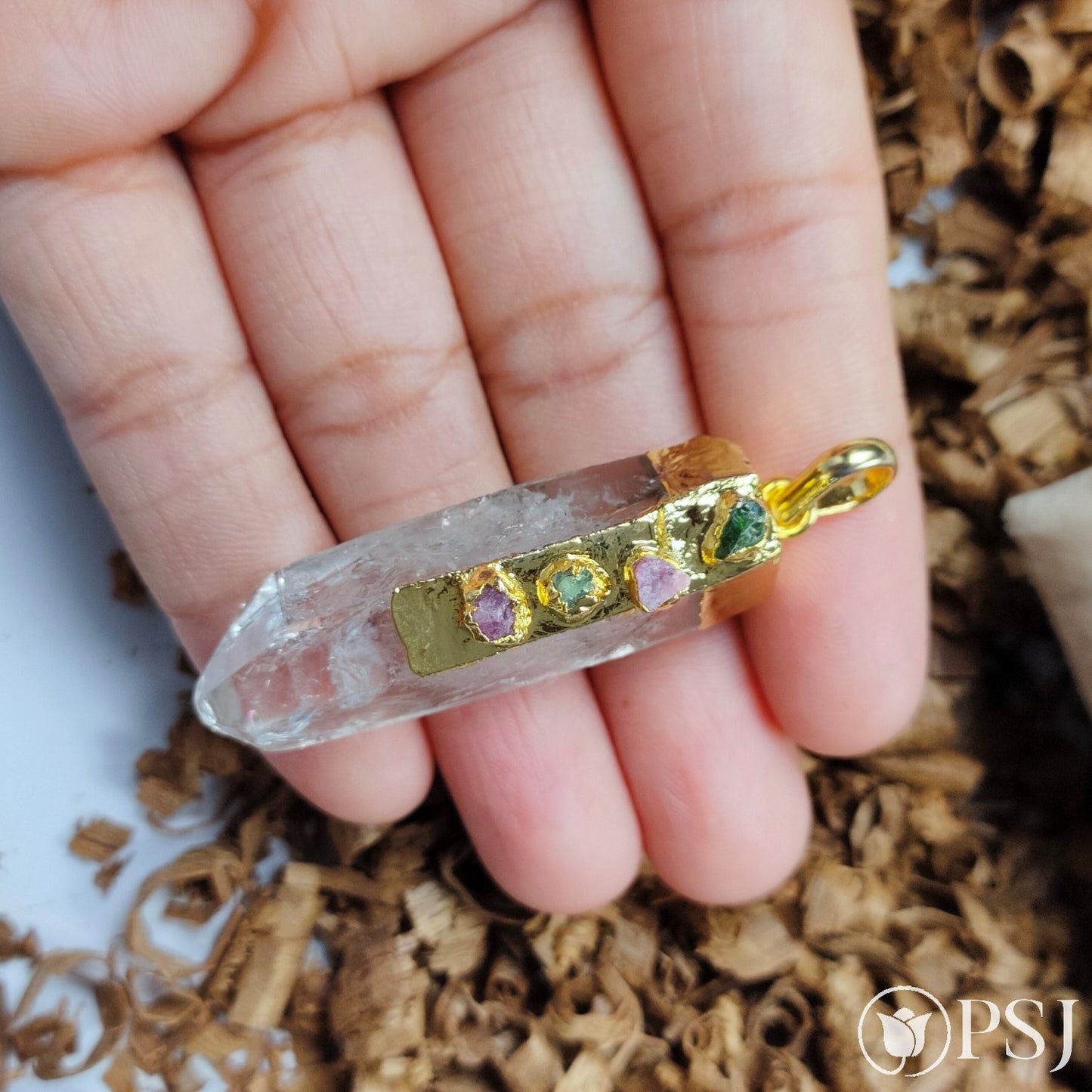 Crystal Quartz Pencil Raw Tourmaline Pendant Necklace, Gold Plated Necklace, Gemstone Pendant Necklace, Birthstone Necklace