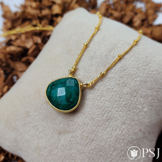Emerald Bezel Set Heart Pendant Necklace, 925 Silver Pendant Necklace, Solitaire Necklace, Gemstone Necklace
