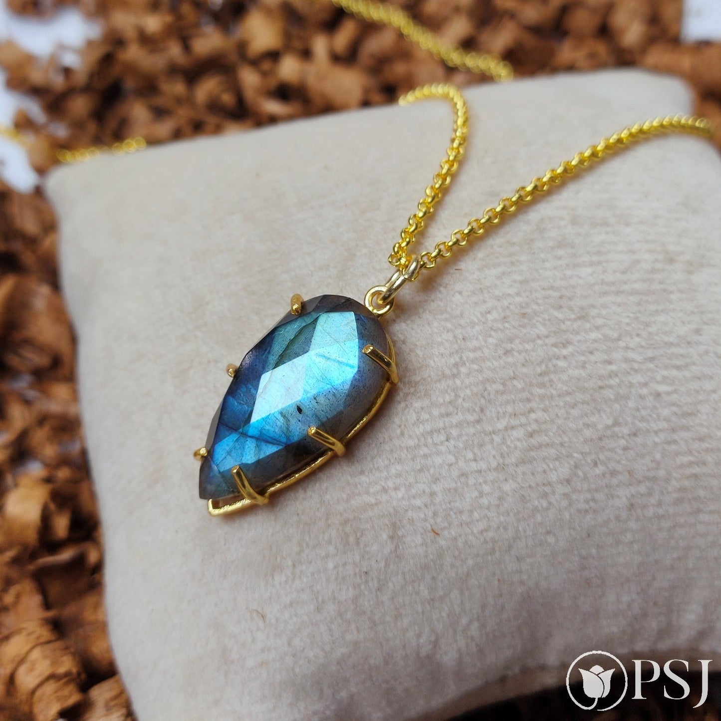 Labradorite Gold Plated Prong Set Pendant Necklace- Labradorite Necklace, Gemstone Necklace, Handmade Necklace