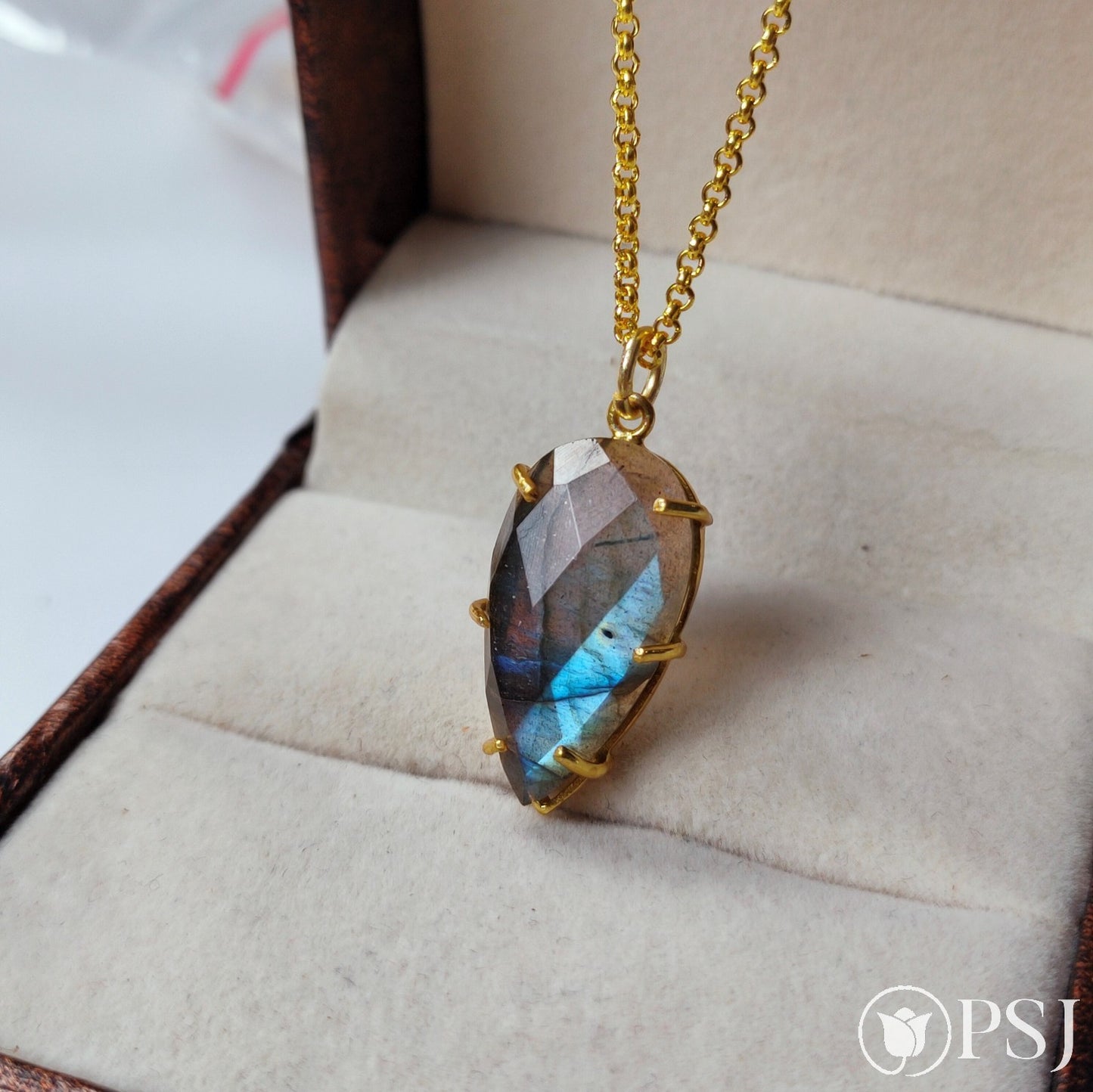 Labradorite Gold Plated Prong Set Pendant Necklace- Labradorite Necklace, Gemstone Necklace, Handmade Necklace