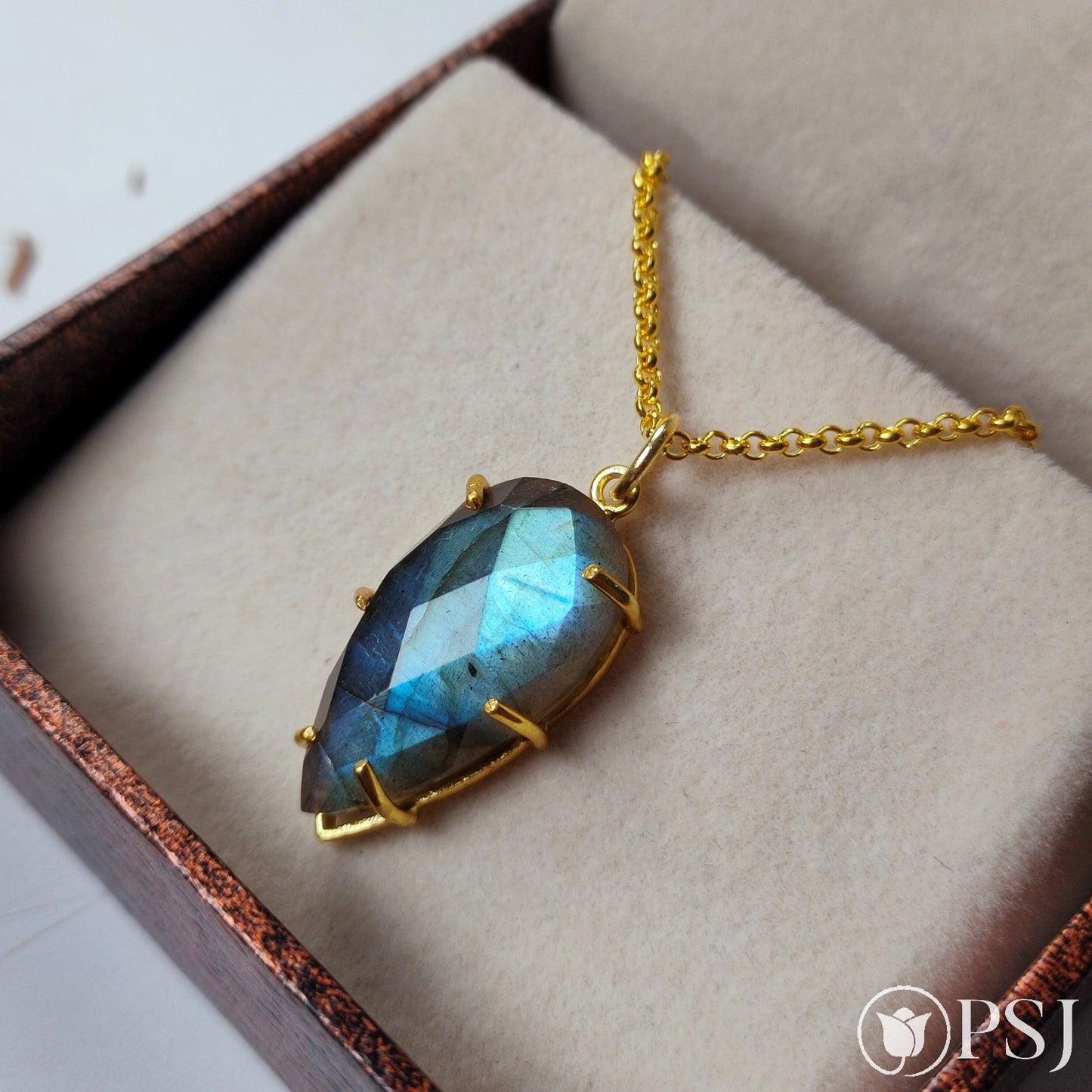 Labradorite Gold Plated Prong Set Pendant Necklace- Labradorite Necklace, Gemstone Necklace, Handmade Necklace