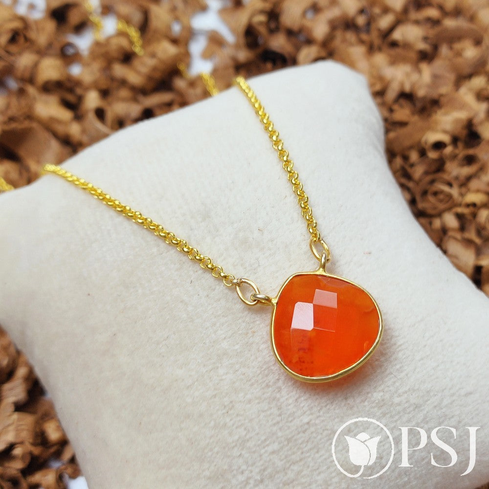 Carnelian Gold Plated Bezel Set Heart Pendant Necklace, Gemstone Necklace, Women Necklace, Carnelian Pendant