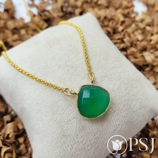 Natural Green Onyx Necklace, Gold Plated Necklace, Handmade Necklace Pendant, Onyx Pendant, Green Onyx Jewelry