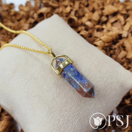 Sodalite Point Pendant Necklace, Gold Plated Necklace, Sodalite Pendant, Designer Necklace, Gemstone Pendant Necklace
