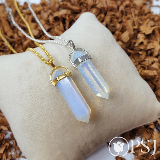 Opalite Point Pendant Necklace, Gold Plated Necklace, Gemstone Pendant, Chain Necklace, Opalite Pendant, Gemstone Necklace