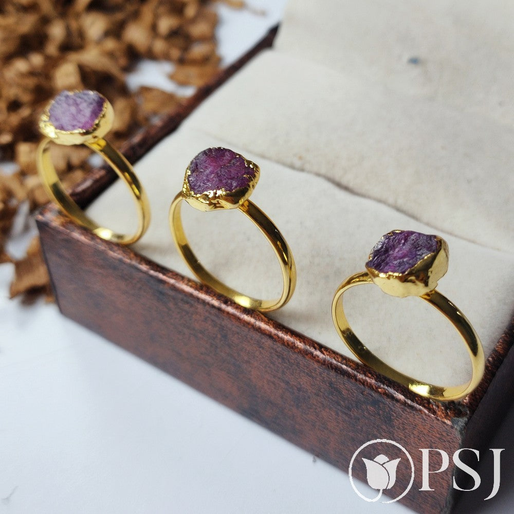 Raw Ruby Ring, July Birthstone Ring, Rough Stone Ring, Gold Electroplated Rings