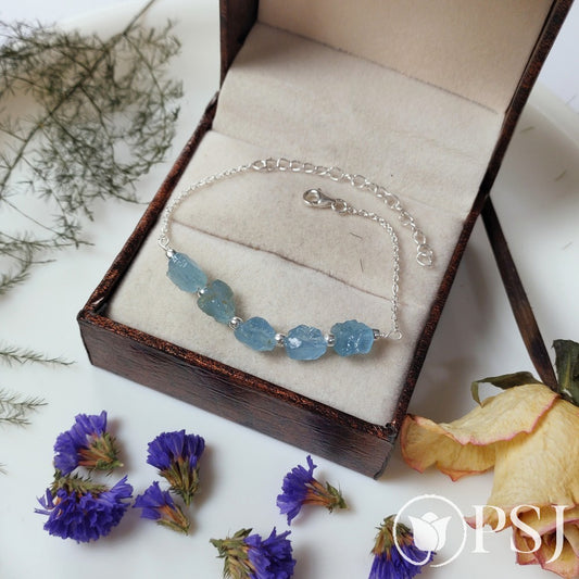 Raw Aquamarine bracelet, March birthstone bracelet, Handmade 925 sterling silver aquamarine bracelet, Gift for her, Birthstone gift