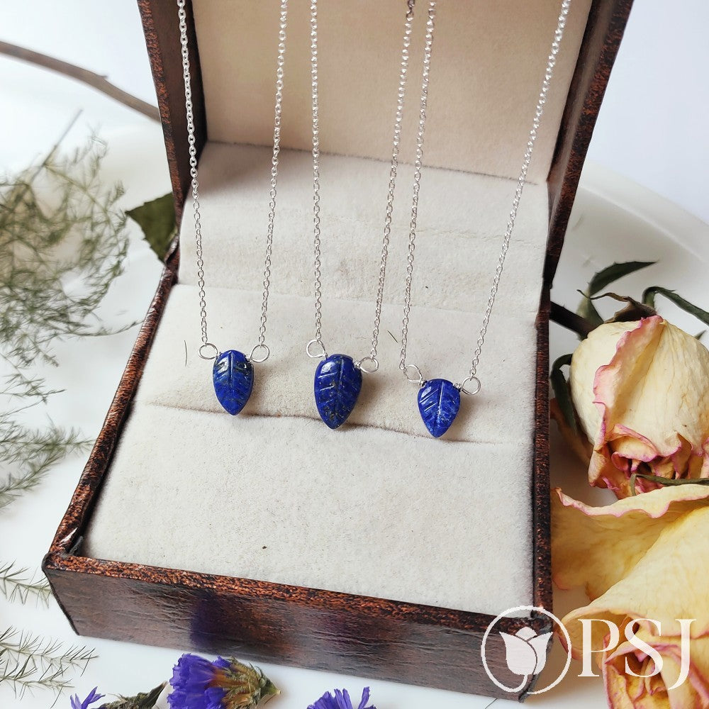 Natural Lapis Lazuli Necklace, 925 Sterling Silver Necklace, One Of A Kind Necklace, Leaf Design Carving Necklace