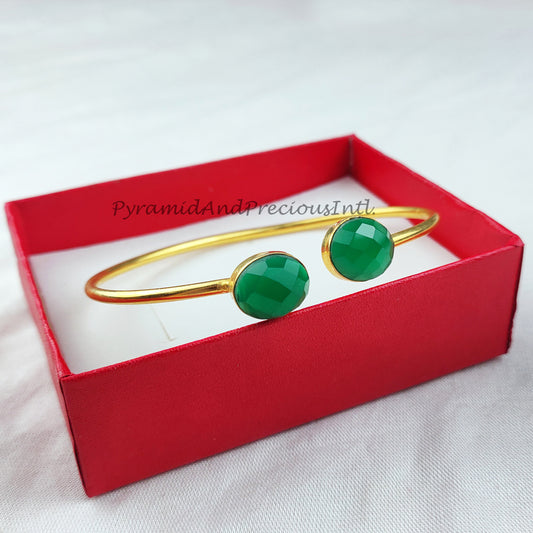 Green onyx gold plated handmade bangle